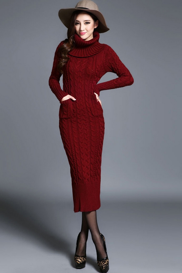turtleneck cable knitted dress gcemtae