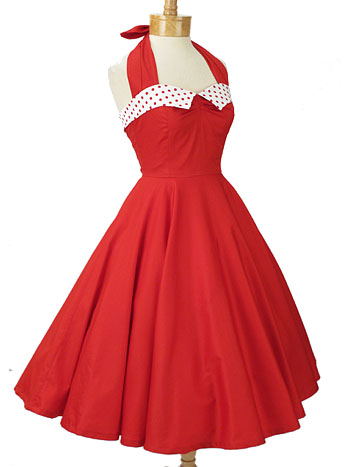 Red 50s Style Dresses-Retro Halter Dress-Classic Dame Clothing-USA