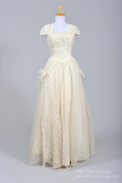 1950 Ruched Princess Vintage Wedding Gown