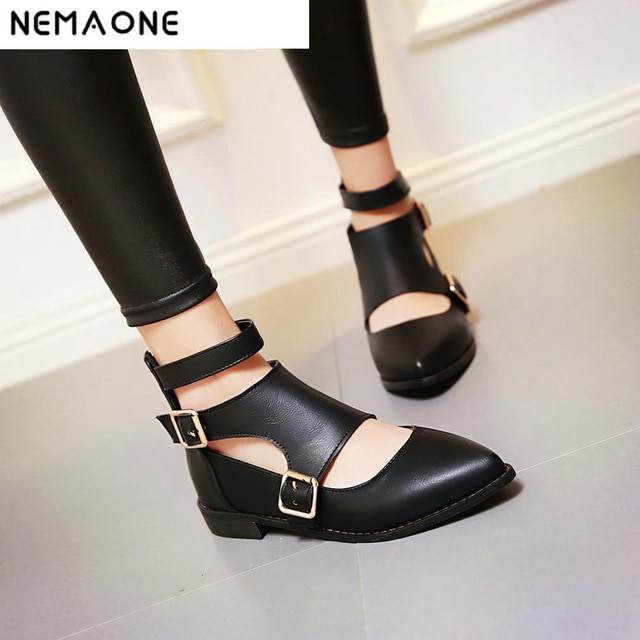 New Fashion ankle strap pointed toe women flats buckle woman flat