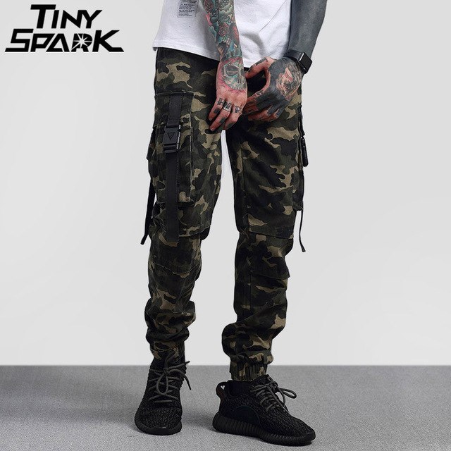 2018 Hip Hop Cargo Pant Streetwear Mens Army Green Camouflage Pant