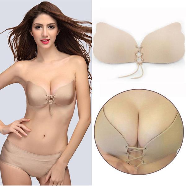 STRAPLESS BACKLESS BRA Push Up Silicone Drawstring Adjustable Breast