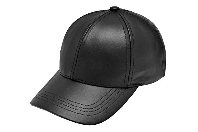 Black Leather Adjustable Baseball Cap Hat Made in USA at Amazon