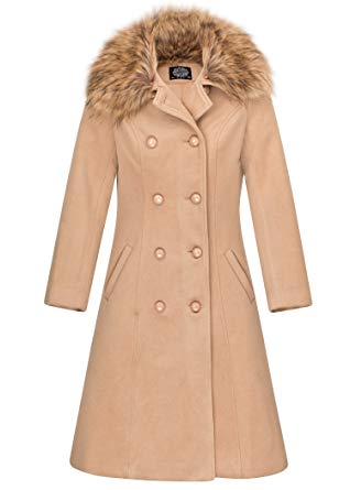 Glam and Gloria Womens Beige Vintage Look Winter Coat Jacket With