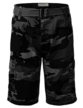 IDARBI Men's Belted Ripstop Camo Cargo Shorts Black 34 Small