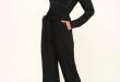 Chic Black Jumpsuit - Long Sleeve Jumpsuit - Buttoning Jumpsuit