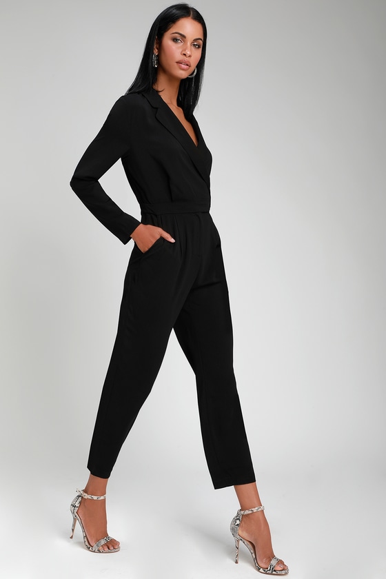 Chic Collared Jumpsuit - Long Sleeve Jumpsuit - Office Jumpsuit