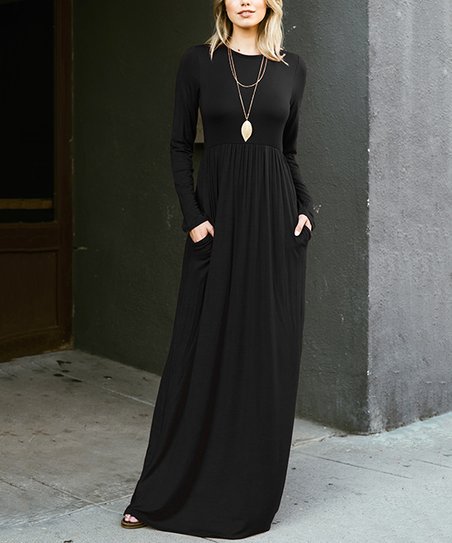 Black Long-Sleeve Maxi Dress - Women | Zulily