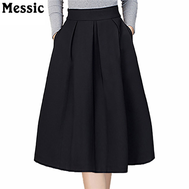 Messic Knee Length High Waist Skirt Women Summer 2018 Casual A Line