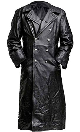 German Classic Officer WW2 Military Uniform Black Leather Trench