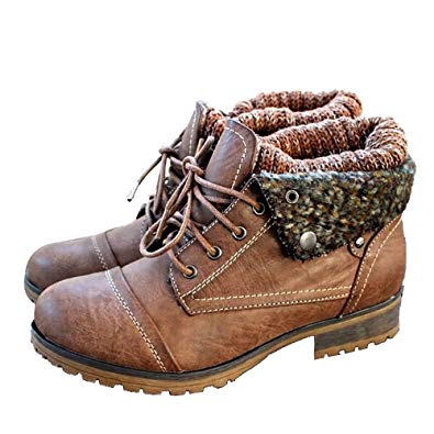 Amazon.com | Fashare Womens Knit Fold Down Combat Boots Faux Leather