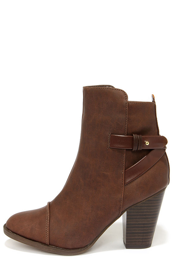 Cute Brown Boots - High Heel Boots - Ankle Boots - $38.00