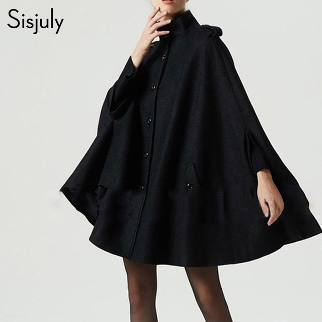 Sisjuly Gothic Women Wool Cape Coats Button Loose Casual Outerwear