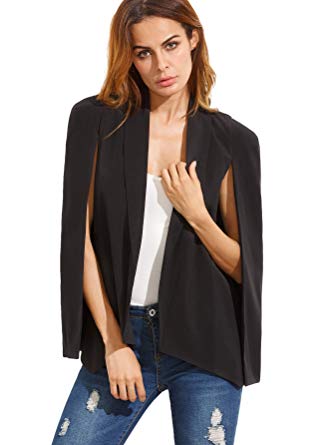Verdusa Women's Lapel Split Long Sleeve Blazer Solid Cape Jacket