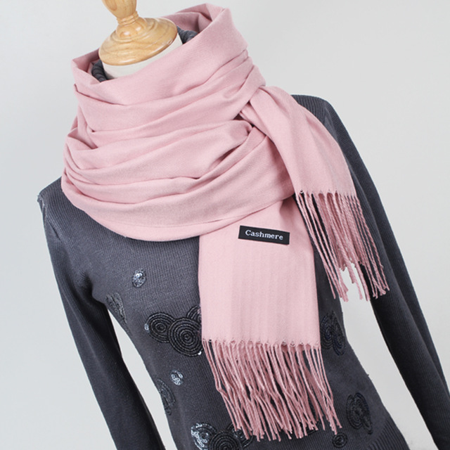 Women solid color cashmere scarves with tassel lady winter thick