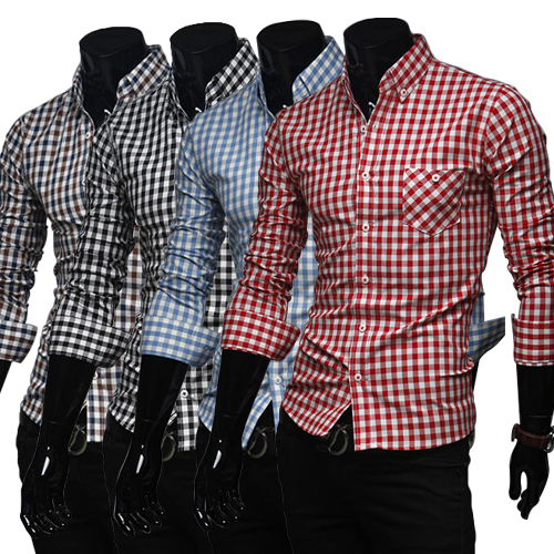 free shipping new men's casual shirts Multicolor plaid decoration