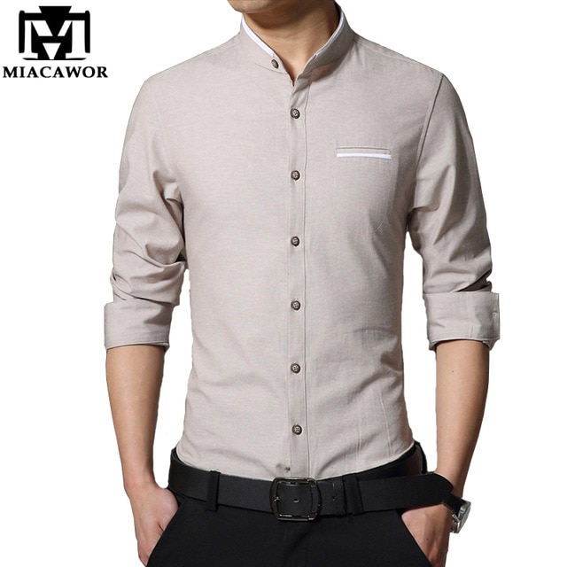Plus Size 4XL 2019 New Men Casual Shirt Fashion Stand Collar Mens