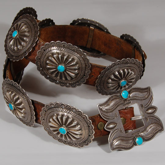 Diné Navajo Silver and Turquoise Old Concha Belt Southwest Indian
