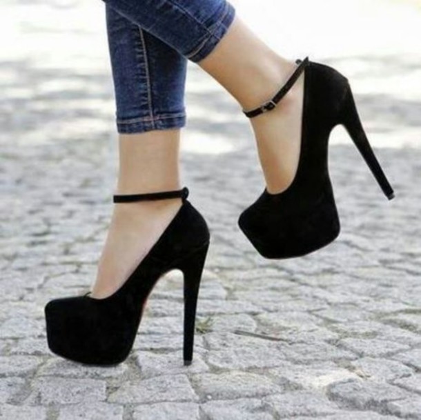 shoes, black high heels, black, cute, ankle strap heels, high heels