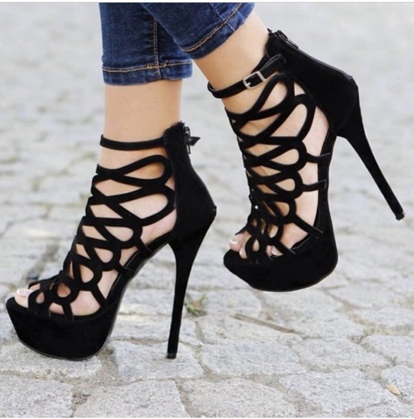 shoes, cut out heels, black high heels, cute high heels, high heels
