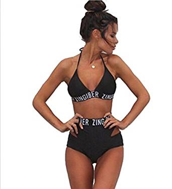Amazon.com: Cute Tie Up Halter High Waist 2 Pieces Bikini Swimsuits