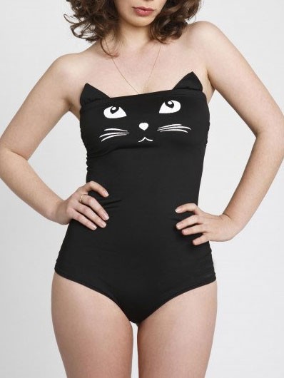 Black Cute Swimwear Cartoon Cat One Piece Swimsuits 2018 - WSDear.com