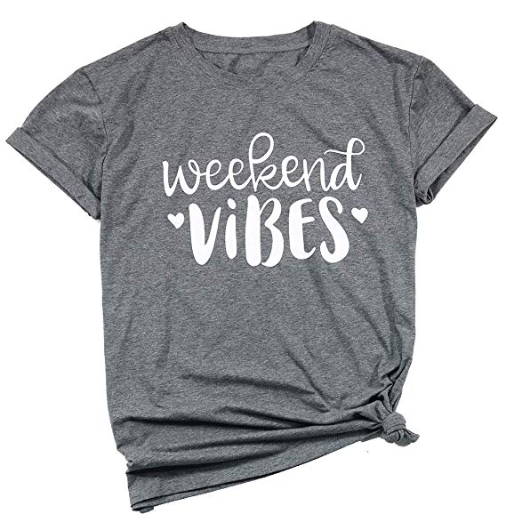 Amazon.com: Weekend Vibes Shirts Short Sleeve Letter Print Cute