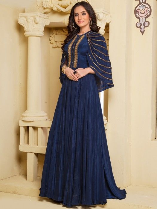 navy blue gown, designer gown, indian gown, party wear gown