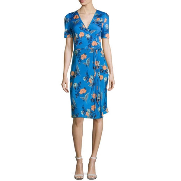 Diane von Furstenberg Floral Short-Sleeve Flared Wrap Dress | evaChic