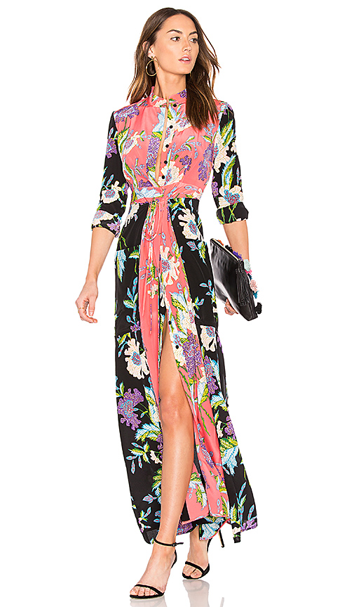 Diane von Furstenberg Floral Maxi Dress in Curzon Black, Curzon Pink