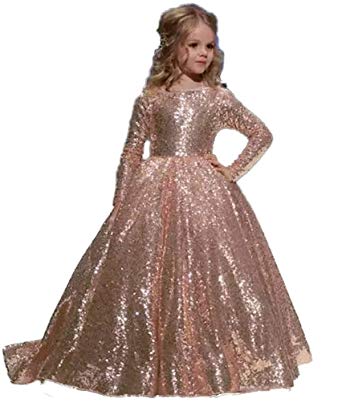 Amazon.com: hengyud Rose Gold Sequins Toddler Pageant Dresses Girls