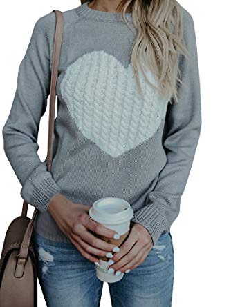 Womens Sweaters Cable Knit Heart Knitted Fall Chunky Pullover