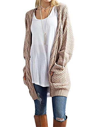 AMAURAS S-4XL Women Cable Knit Open Front Sweater Cardigan Warm