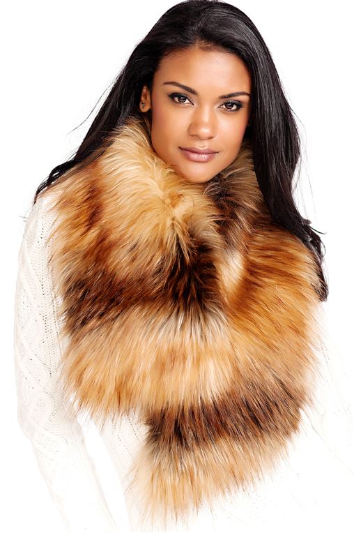 Red Fox Faux Fur Scarf with Clip | Womens Faux Fur Scarves - Donna