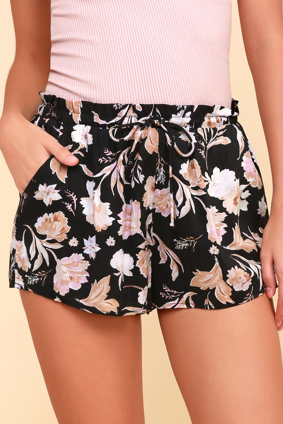 Amuse Society Check Me Out - Black Shorts - Floral Shorts
