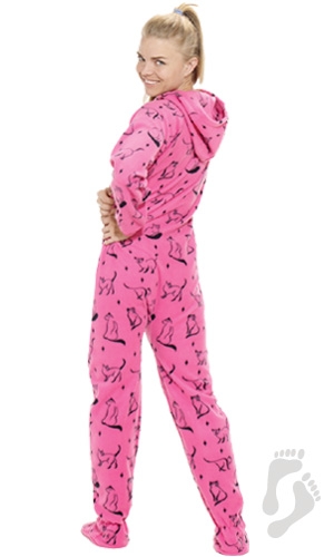 Sleek Kitty Hoodie One Piece - Adult Hooded Footed Pajamas | One