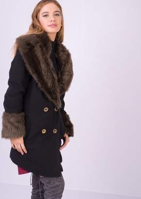 Black Faux Fur Collar Coat - ShopStyle UK