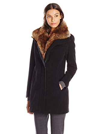 Amazon.com: Lark & Ro Women's Faux Fur Collar Coat, Black, Small