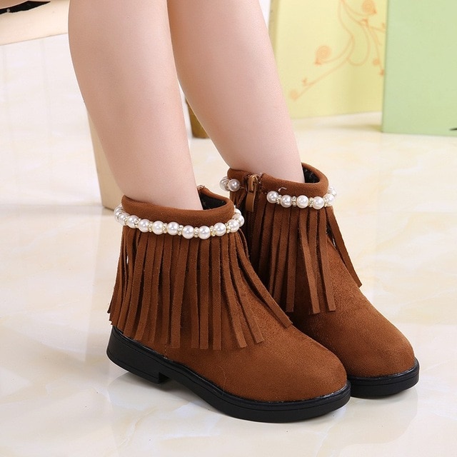 Autumn Winter Baby Girl Boots Children Kids Shoes Leather Fringe Mid