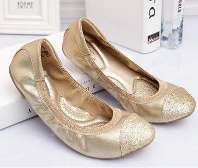 Best Seling Foldable Ballet Flat Shoes Elegant Women Gold Color