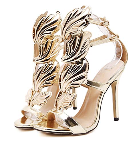 Amazon.com | 2017 New Women Pump Sexy Gold Leaf Flame Wings Buckle
