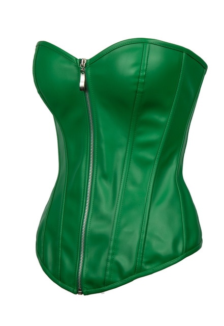 Factory price Zipper Green Leather Gothic Corset Dress Plus Size