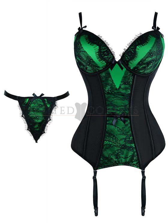 Shining Lace Green Overbust Corset Bustier