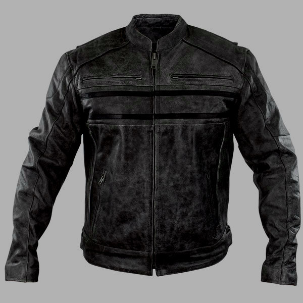 Men's Distressed Grey Leather Motorcycle Jacket by Xelement