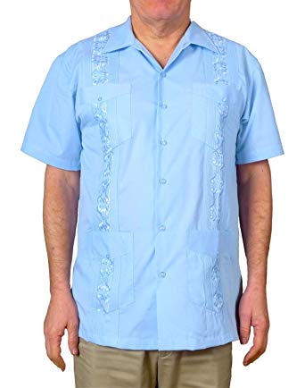 Squish Cuban Style Guayabera Shirt, Light Blue at Amazon Men's