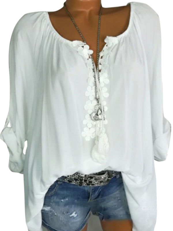 Boho Women Summer Plain Shirt Tops Long Sleeve Blouse Gypsy Beach T