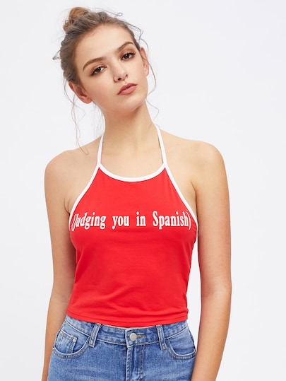 Judging You In Spanish Halter Top | SHEIN