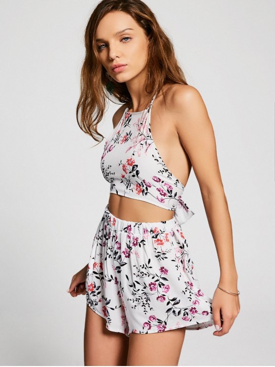 20% OFF] 2019 Floral Halter Top And Shorts Set In FLORAL S | ZAFUL