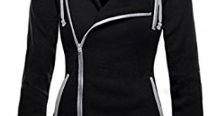 DJT Womens Oblique Zipper Slim Fit Hoodie Jacket at Amazon Women's