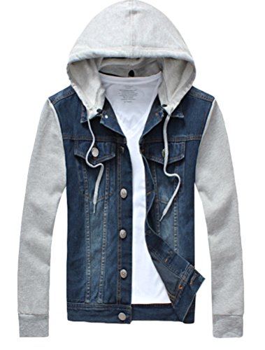 Amazon.com: Lavnis Men's Denim Hoodie Jacket Casual Slim Fit Button